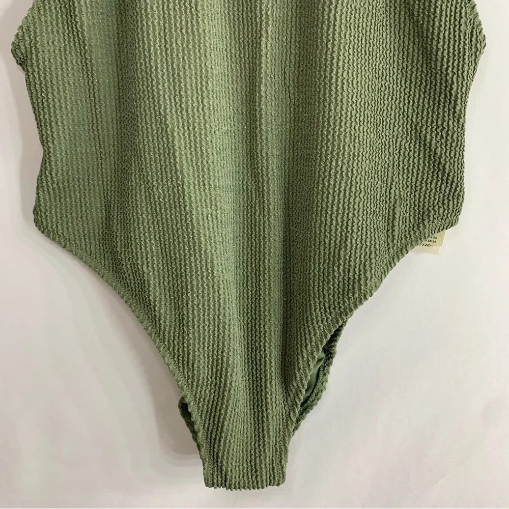 NWT Aerie Crinkle Birthday Scoop Cheekiest One Piece Olive Swimsuit, size M & XL